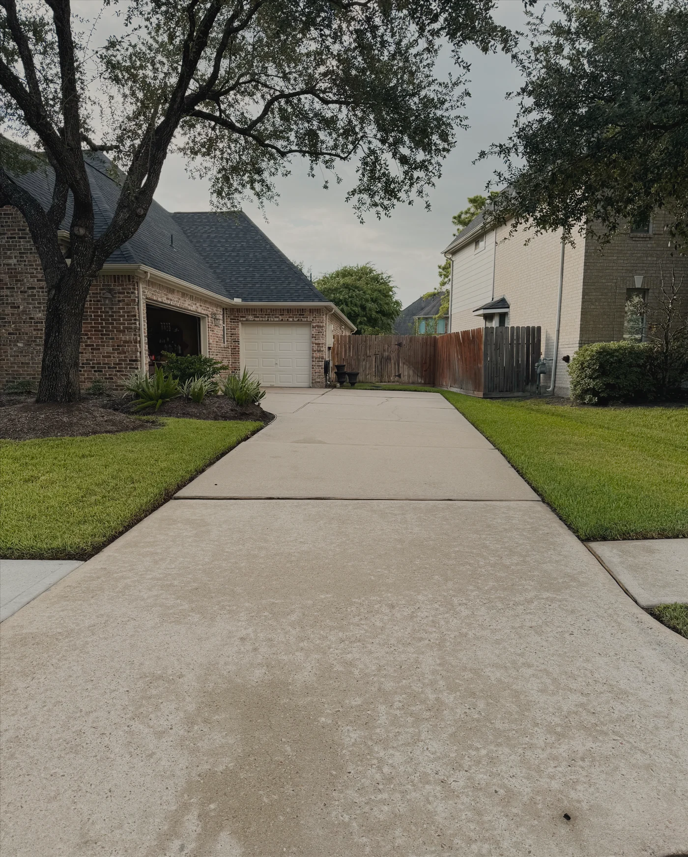A freshly cleaned residential driveway